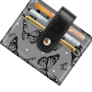 Butterfly Patterned Black and Gray Wallet
